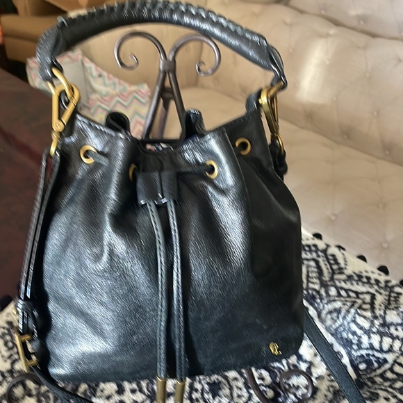 Elliot Lucca black Leather Drawstring Crossbody Shoulder Bag - Picture 6 of 15
